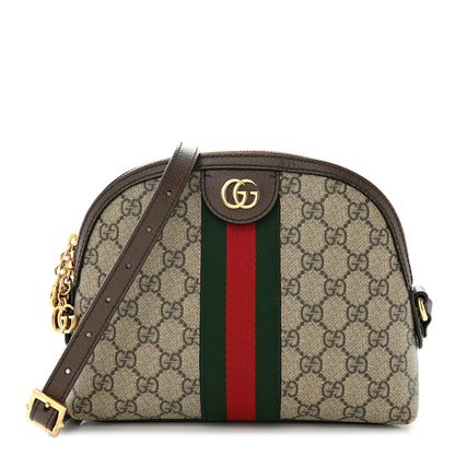 Gucci GG Supreme Monogram Textured Dollar Calfskin Web Small Ophidia Dome Shoulder Bag Beige Ebony New Acero 1 of 10