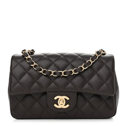 Chanel Lambskin Quilted Mini Rectangular Flap Dark Brown 1 of 11