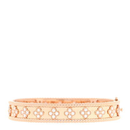 Van Cleef & Arpels 18K Rose Gold Diamond Perlee Clovers Bangle Bracelet M 3 of 7