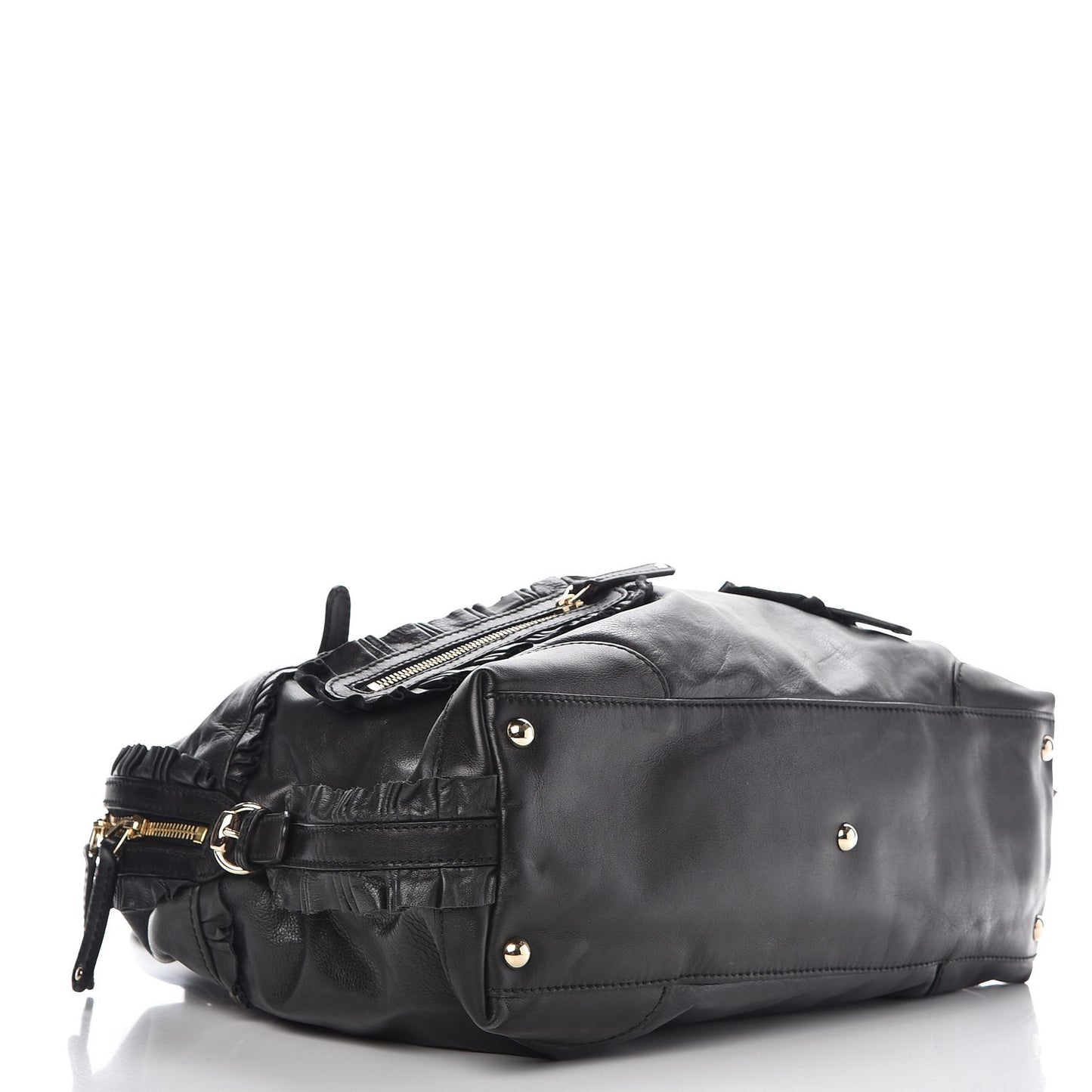 Calfskin Ruffle Medium Sabrina Boston Tote Black