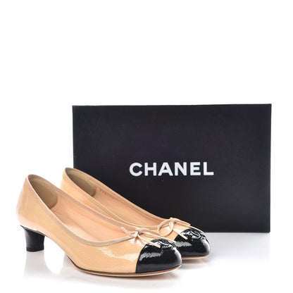 Chanel Patent CC Cap Toe Pumps 37 Light Beige Black 11 of 11
