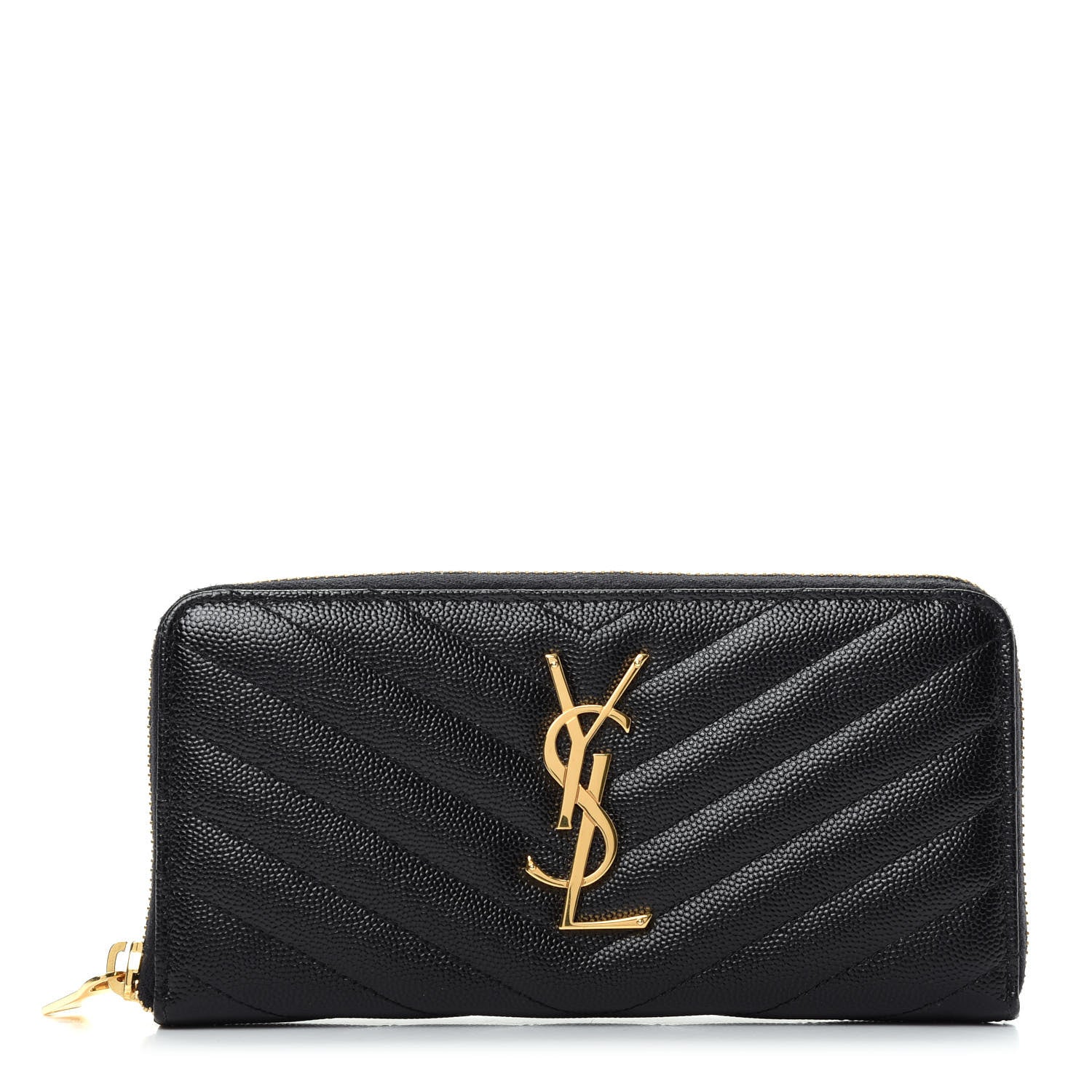 Saint Laurent Grain De Poudre Matelasse Chevron Monogram Zip Around Wallet Black 1 of 6