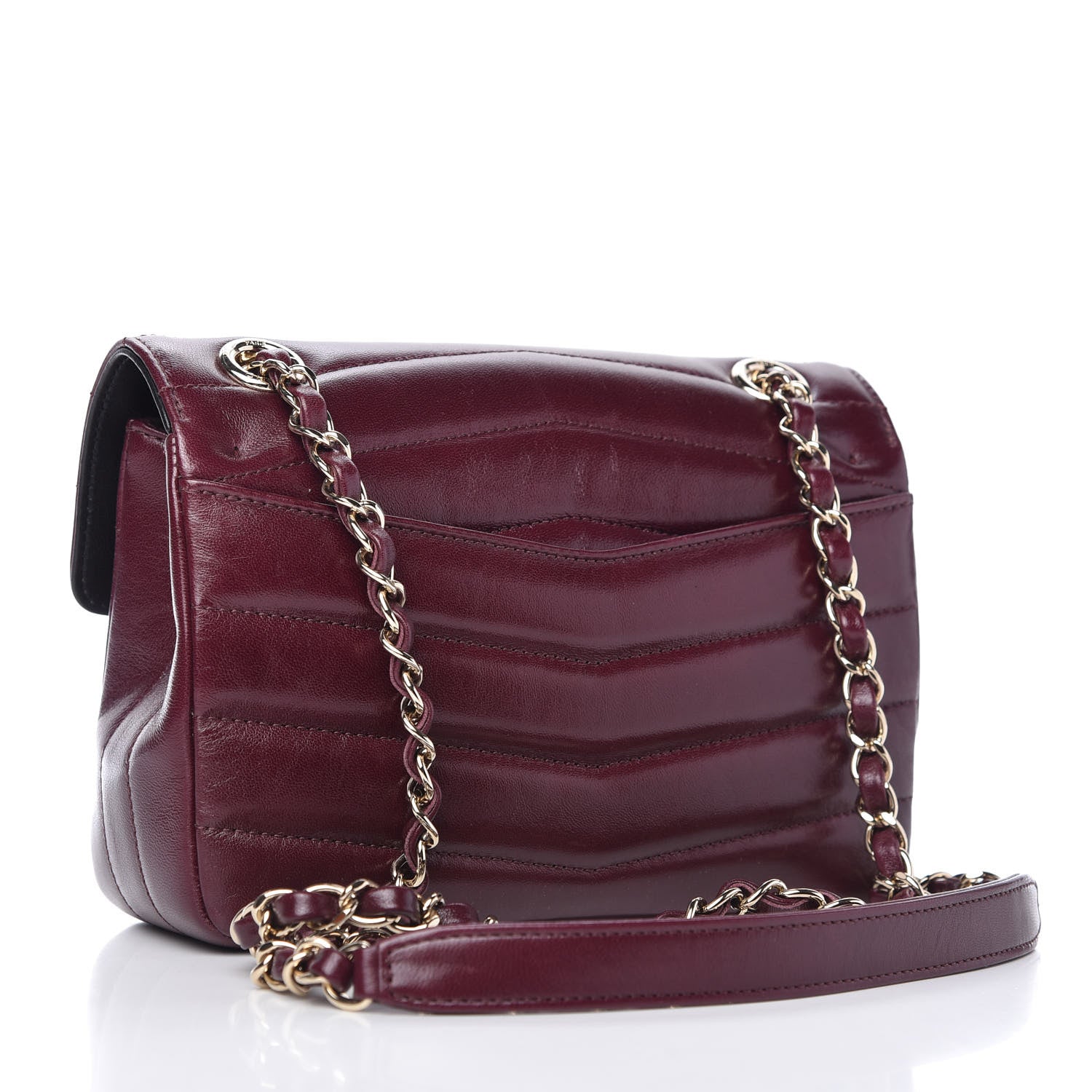 Chanel Shiny Lambskin Quilted Small Chevron Miroir Burgundy 3 of 10