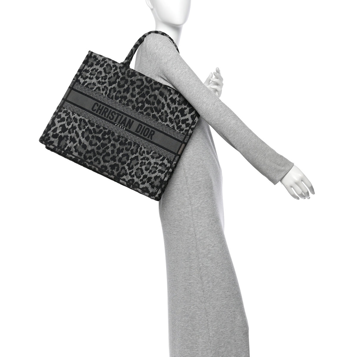 Canvas Mizza Embroidered Large Leopard Book Tote Grey