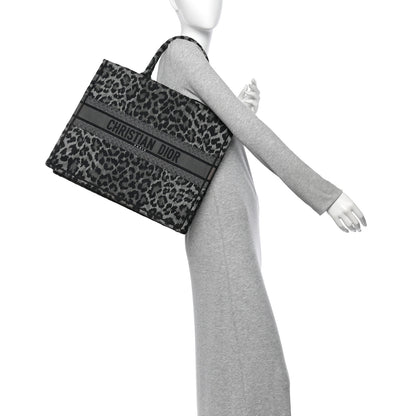 Christian Dior Canvas Mizza Embroidered Large Leopard Book Tote Grey 2 of 11
