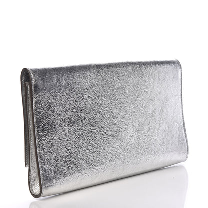 Saint Laurent Metallic Textured Large Belle De Jour Clutch Silver 3 of 13