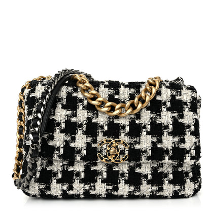 Chanel Tweed Quilted Large Chanel 19 Flap Black Ecru White 1 of 10