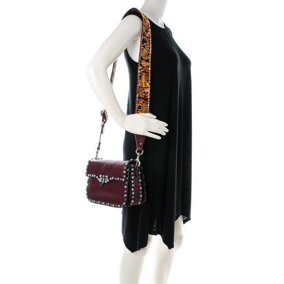 Valentino Garavani Calfskin Medium Guitar Strap Rockstud Rolling Flap Saddle Bag Wine 2 of 8