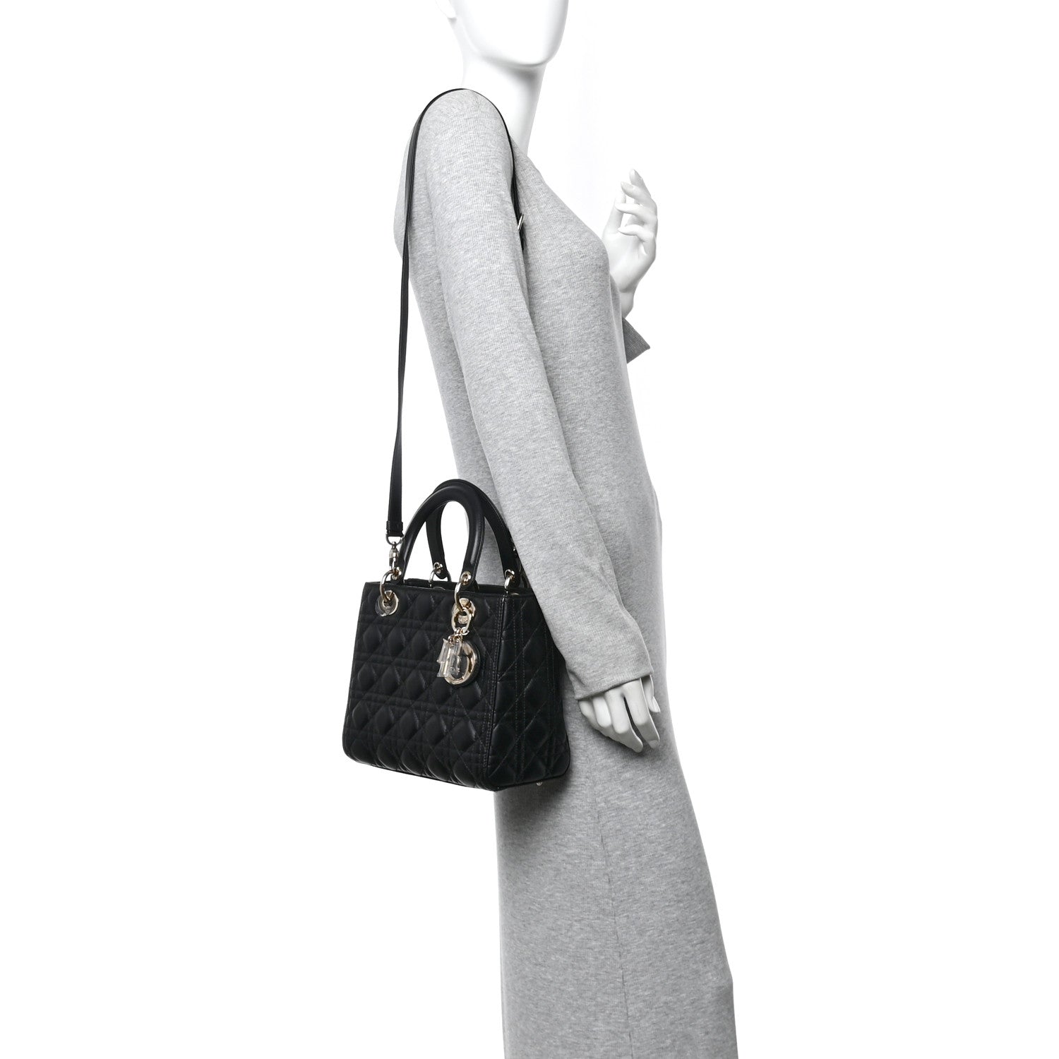 Christian Dior Lambskin Cannage Medium Lady Dior Black 2 of 11
