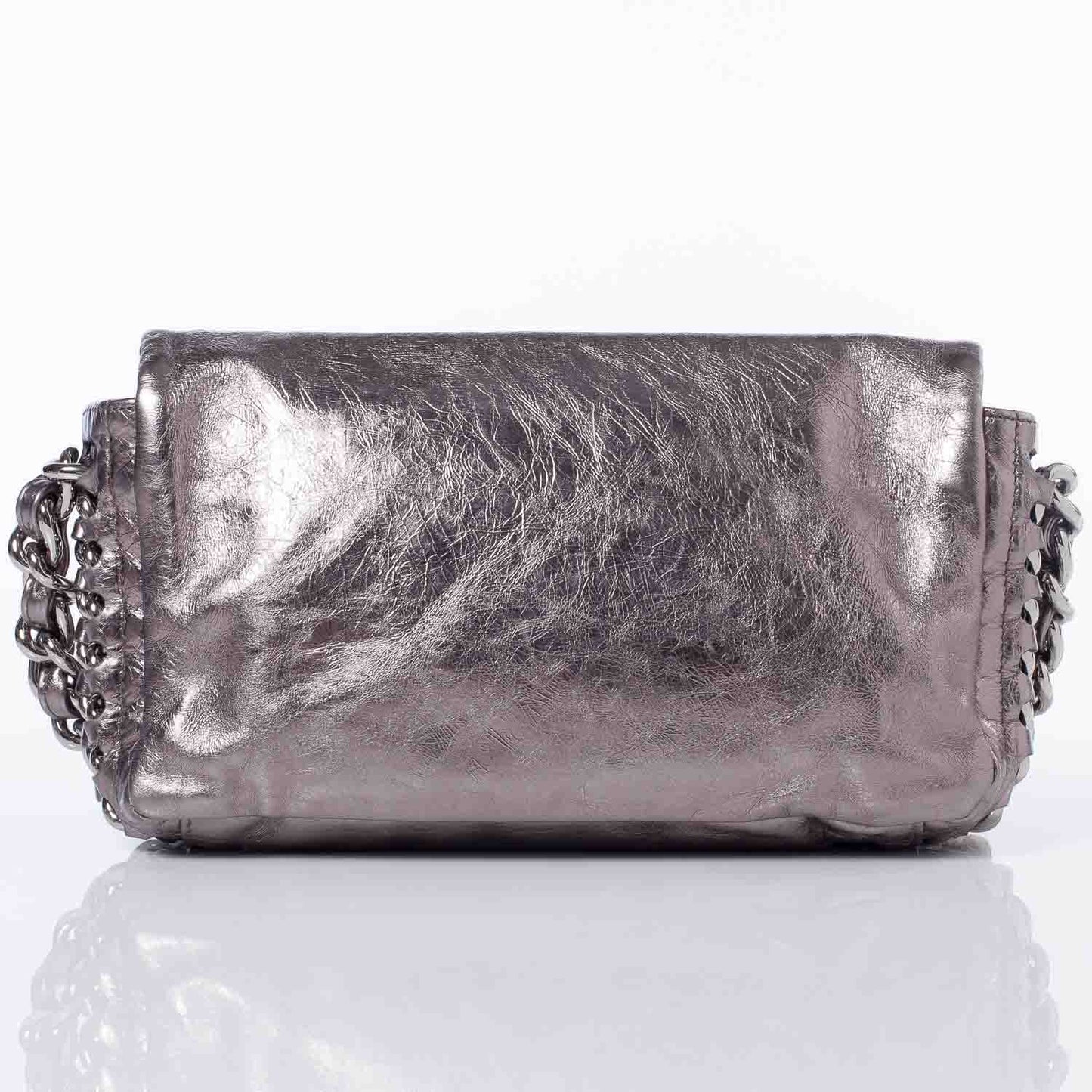 Leather Modern Chain Flap Bag Dark Silver