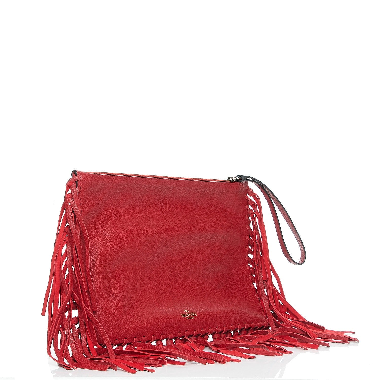 Valentino Garavani Calfskin Rockee Fringe Clutch Red 3 of 7