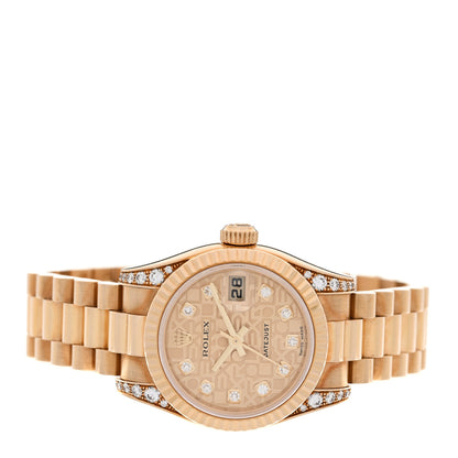 Rolex 18K Yellow Gold Diamond 26mm Oyster Perpetual Lady Datejust President Watch Champagne Jubilee 179239 2 of 5