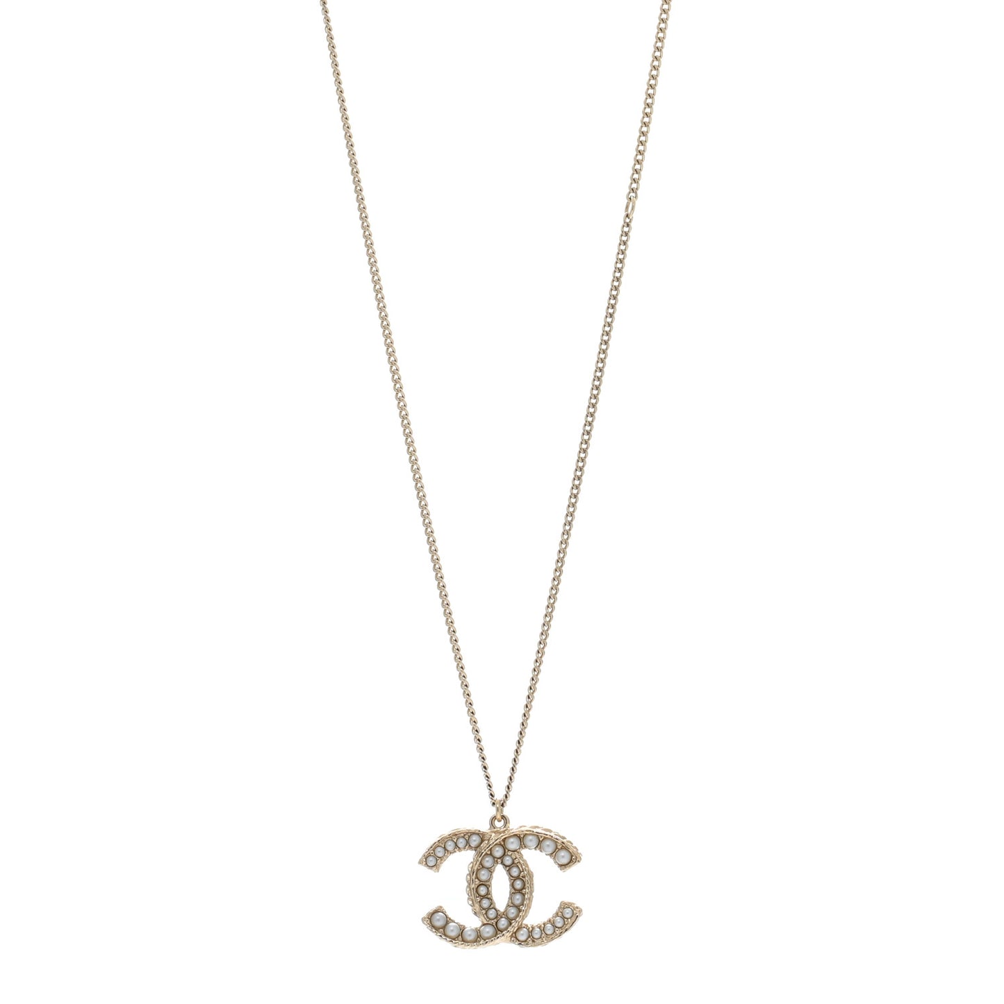 Pearl CC Pendant Necklace Gold