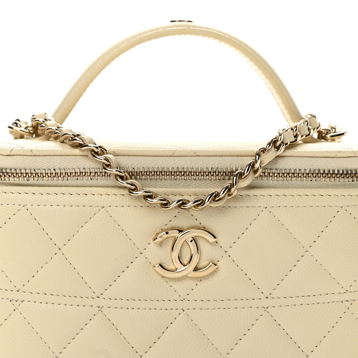 Caviar Quilted Trendy Handle Mini Vanity Ecru