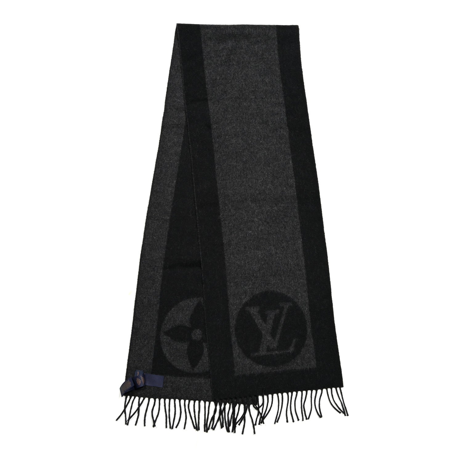 Louis Vuitton Lambswool Angora Cardiff Scarf Black Grey 2 of 3