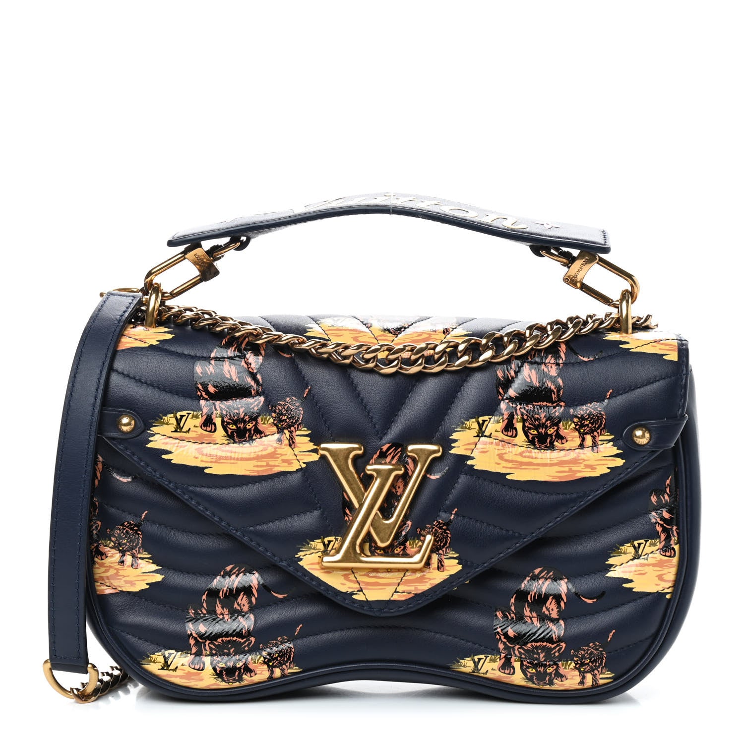 Louis Vuitton Calfskin Leopard Print New Wave Chain MM Navy 1 of 8
