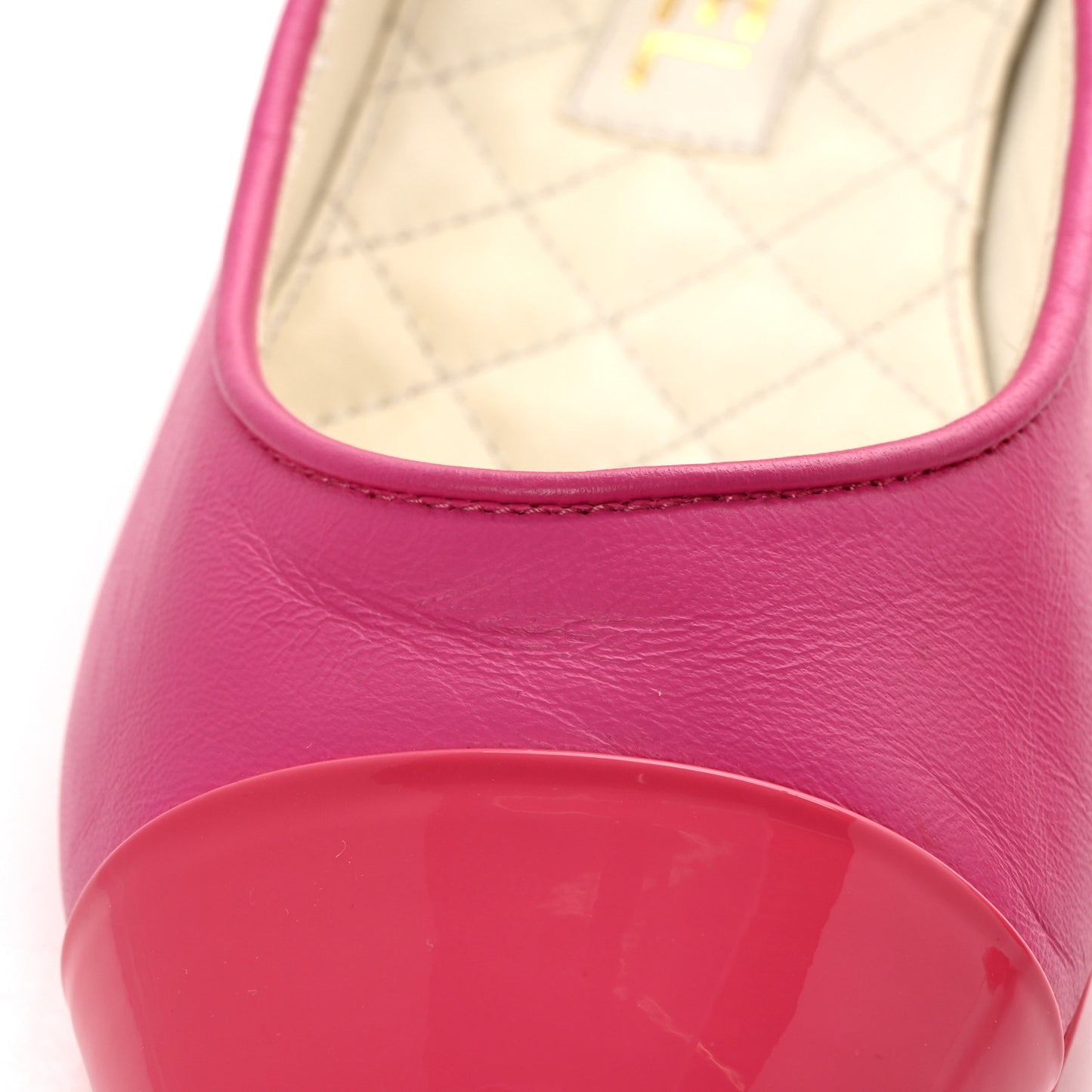 Lambskin Patent Calfskin Cap Toe Ankle Chain Ballerina Flats 38 Dark Pink