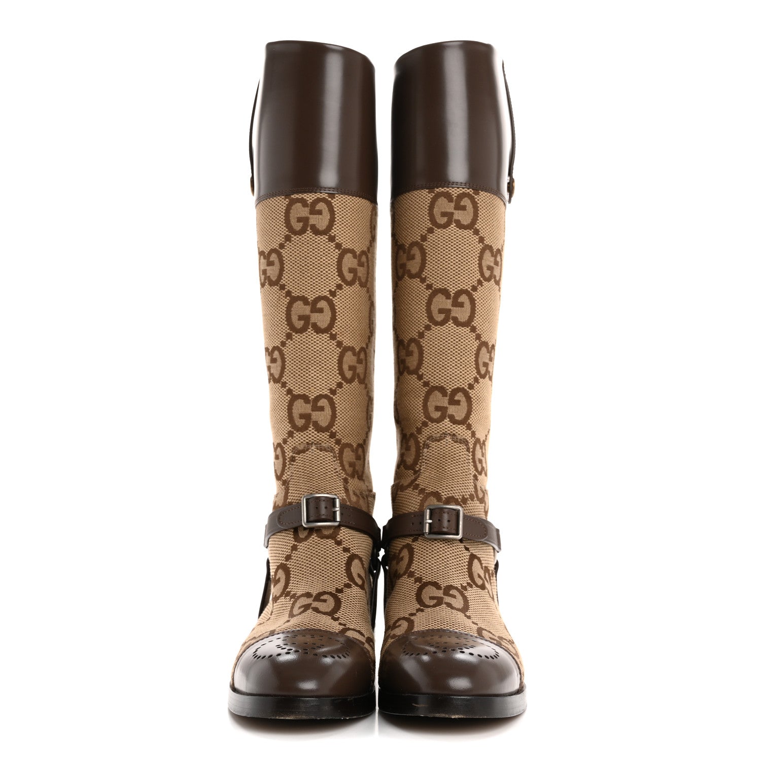 Gucci Monogram Jumbo GG Cordovan Lux Zelda Harness Riding Boots 39 Camel Ebony New Acero 2 of 8