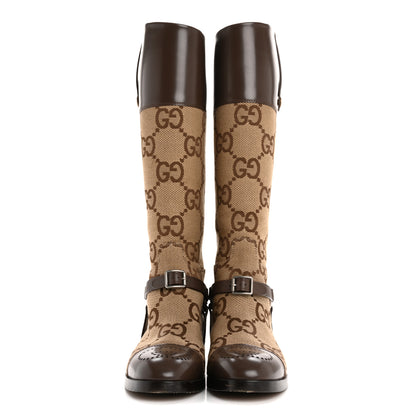 Gucci Monogram Jumbo GG Cordovan Lux Zelda Harness Riding Boots 39 Camel Ebony New Acero 2 of 8