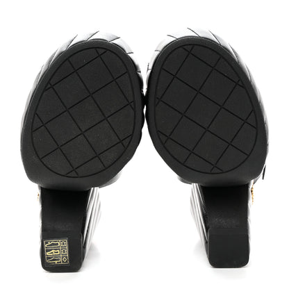 Chanel Shiny Lambskin Quilted Platform Sandals 39.5 Black 5 of 9