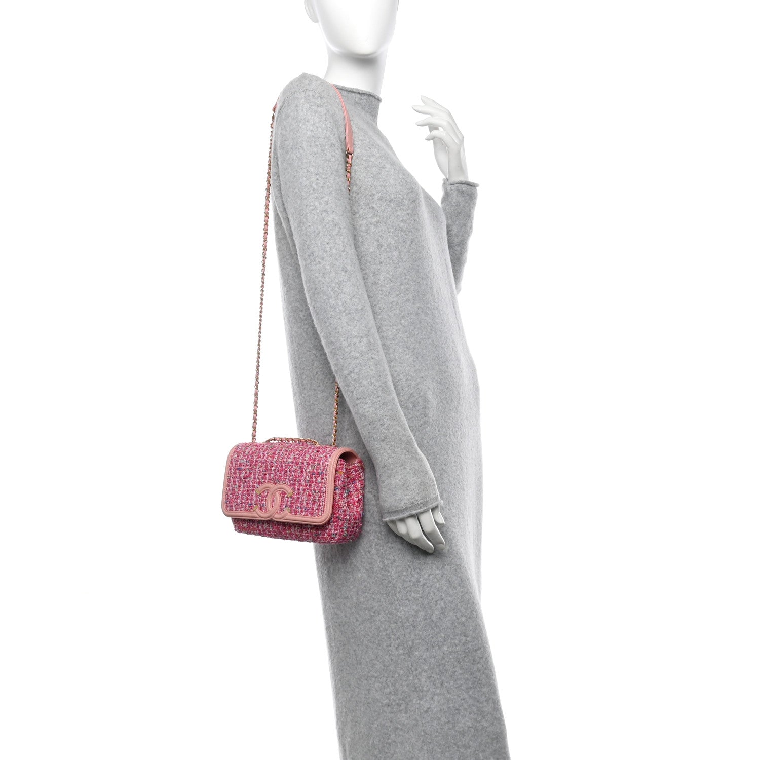 Chanel Tweed Lambskin Quilted Small CC Filigree Flap Pink 2 of 11