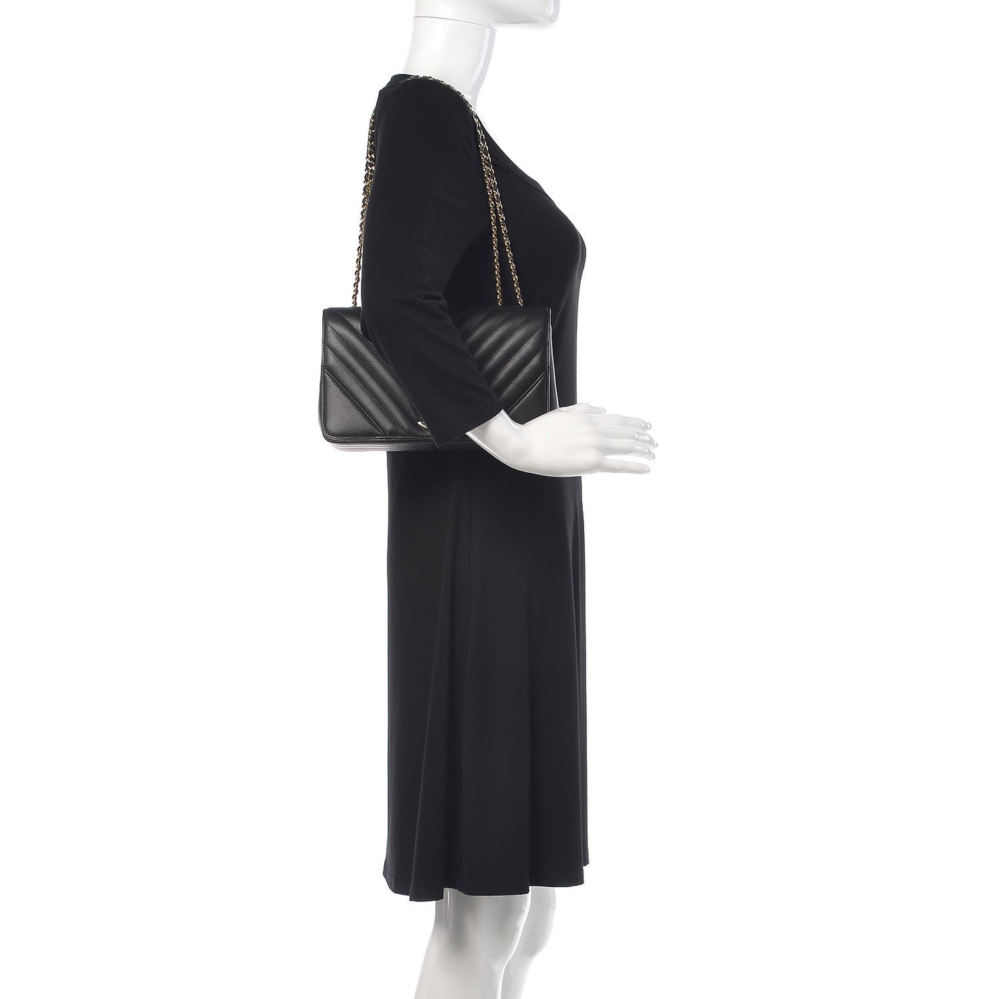 Calfskin Chevron Quilted Statement Flap Black
