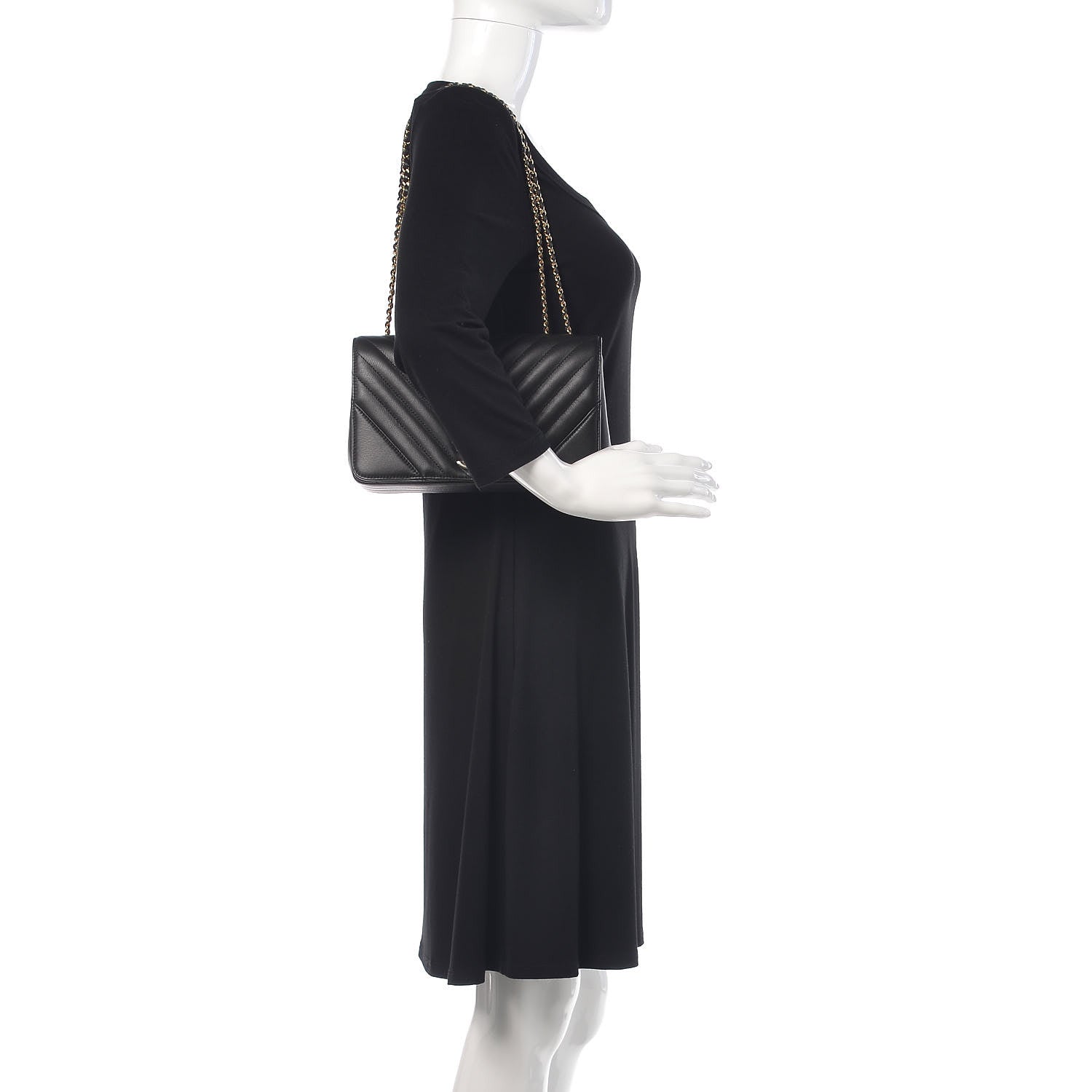 Chanel Calfskin Chevron Quilted Statement Flap Black 2 of 13