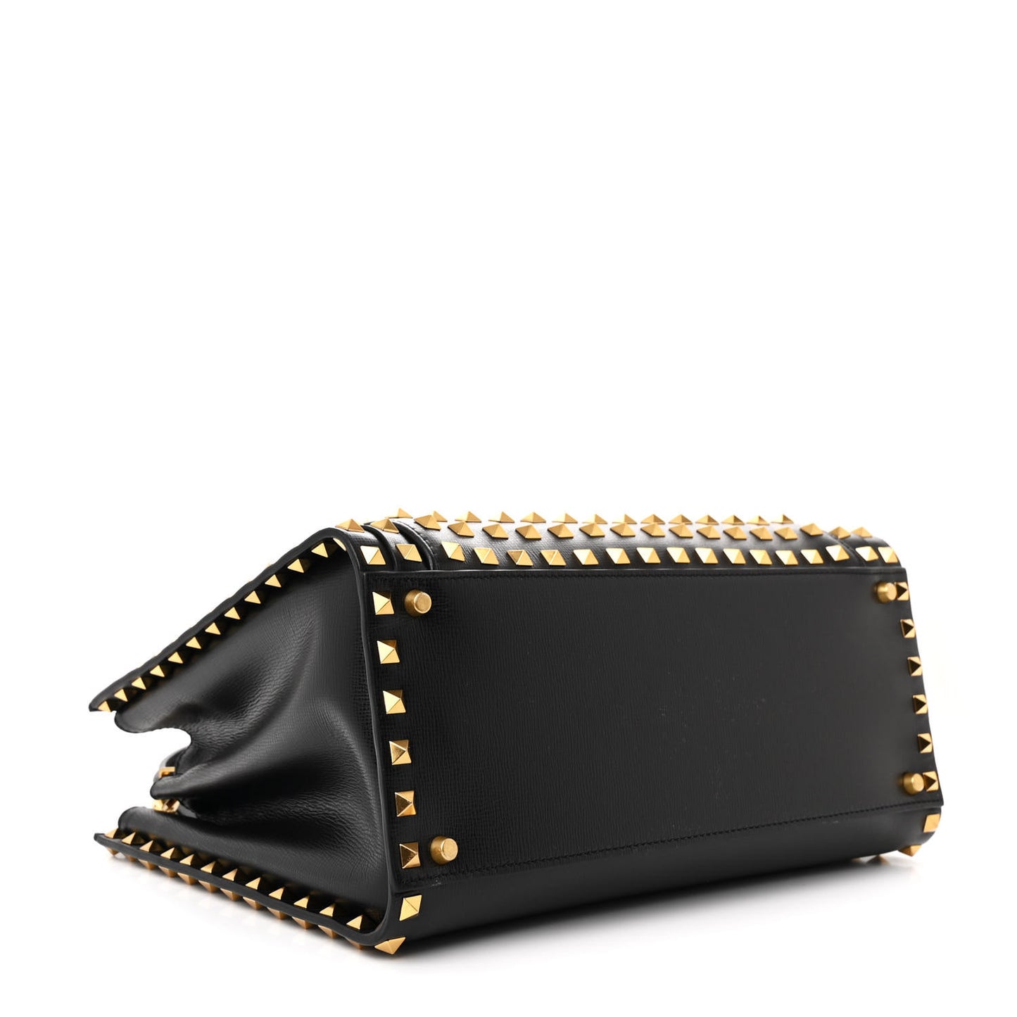 Grainy Calfskin Medium Rockstud Allover Alcove Top Handle Tote Bag Black