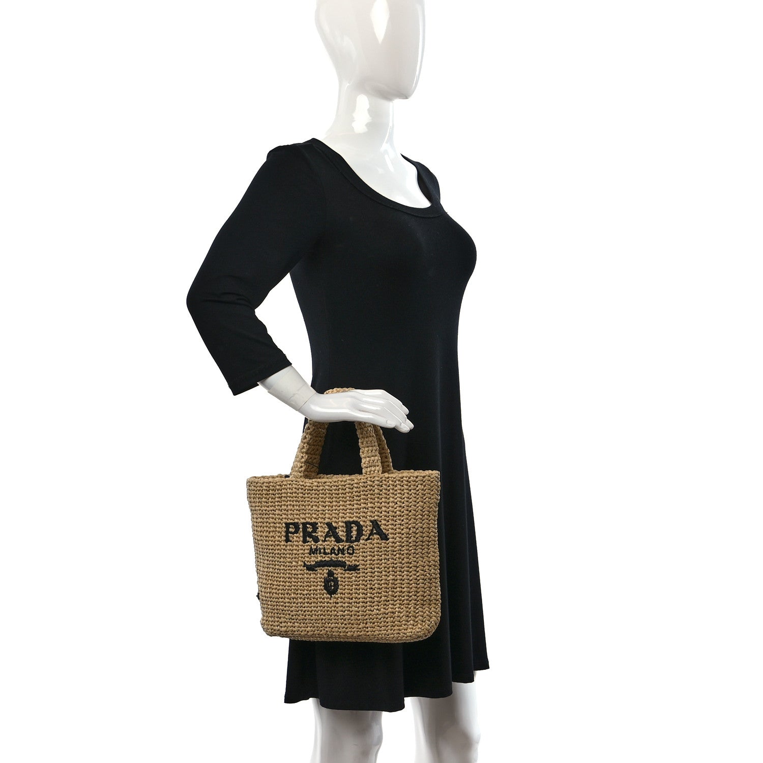 Prada Yarn Raffia Effect Crochet Embroidered Small Logo Tote Naturale 2 of 8
