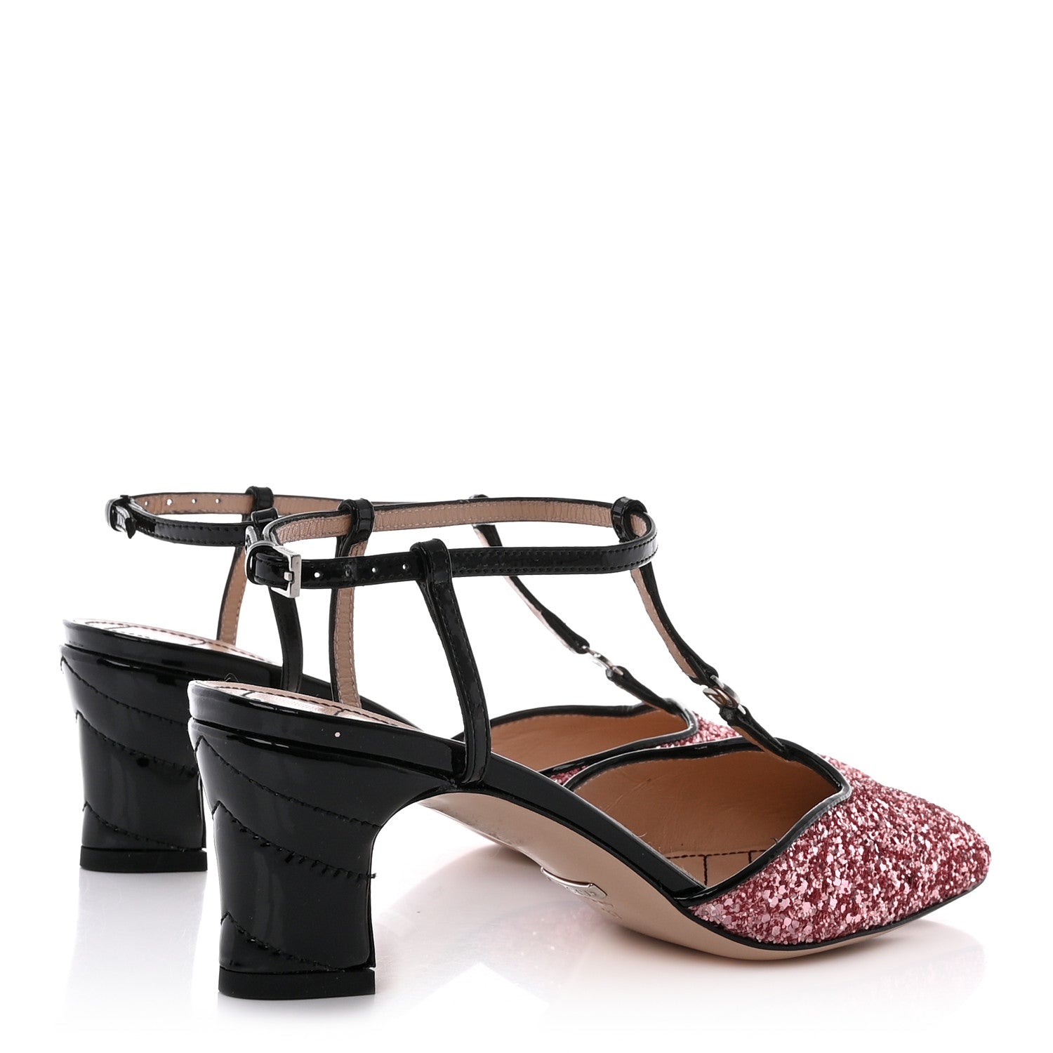Gucci Calfskin Glitter Double G 55mm Slingback Pumps 37 Black Pink Glitter 4 of 10