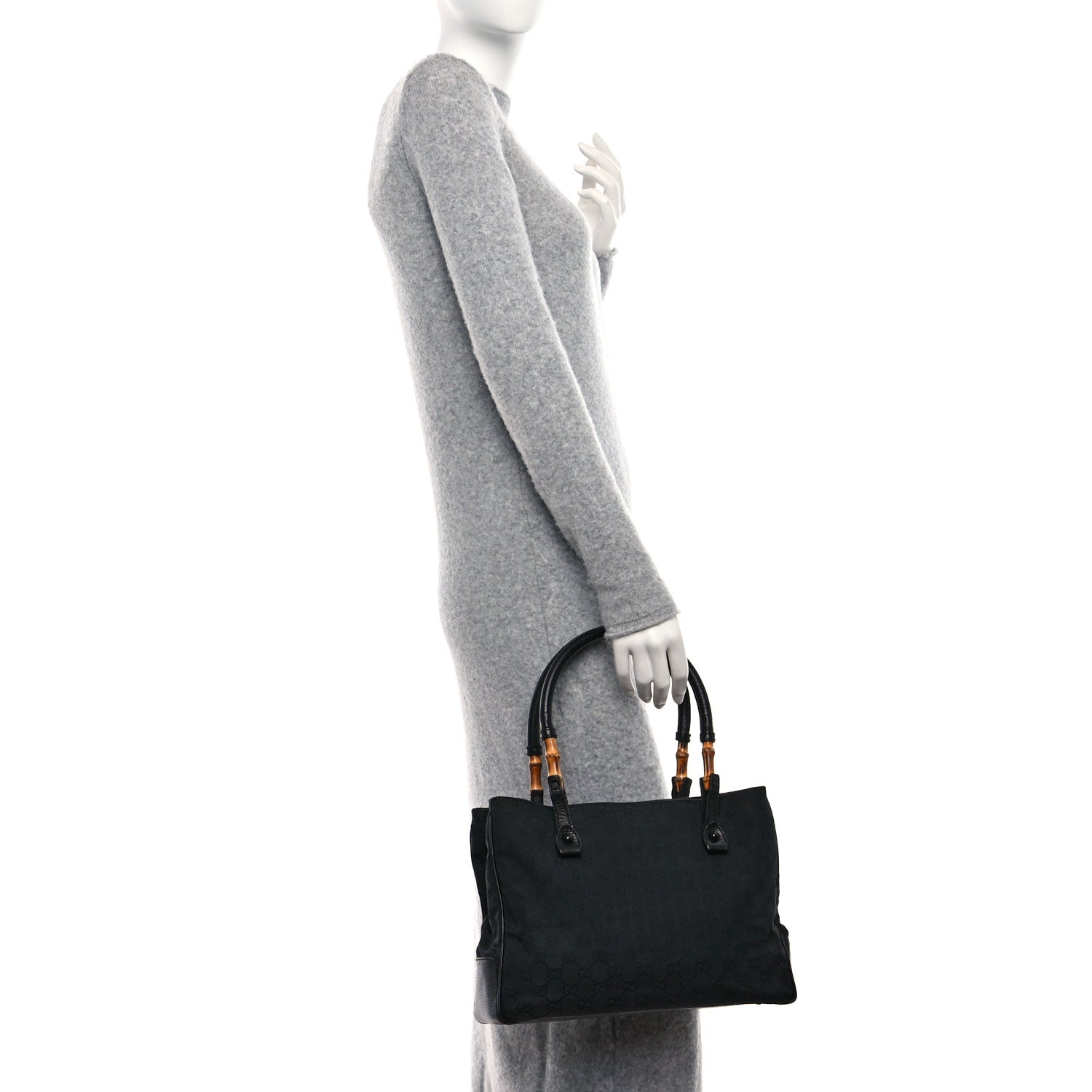 Gucci Monogram Small Bamboo Tote Black 2 of 10