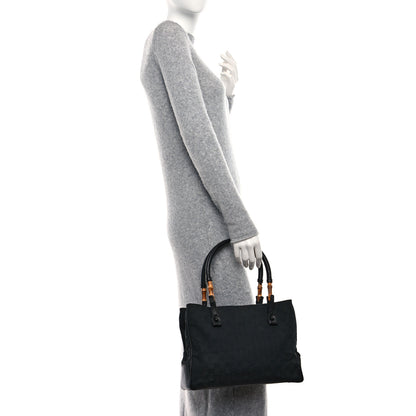 Gucci Monogram Small Bamboo Tote Black 2 of 10