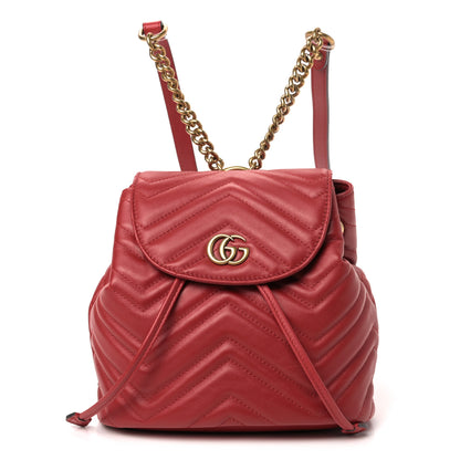 Gucci Calfskin Matelasse GG Marmont Flap Backpack Hibiscus Red 1 of 9