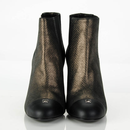 Chanel Metallic Lambskin CC Cap Toe Ankle Boots 38.5 Argent Fonce Black 4 of 15