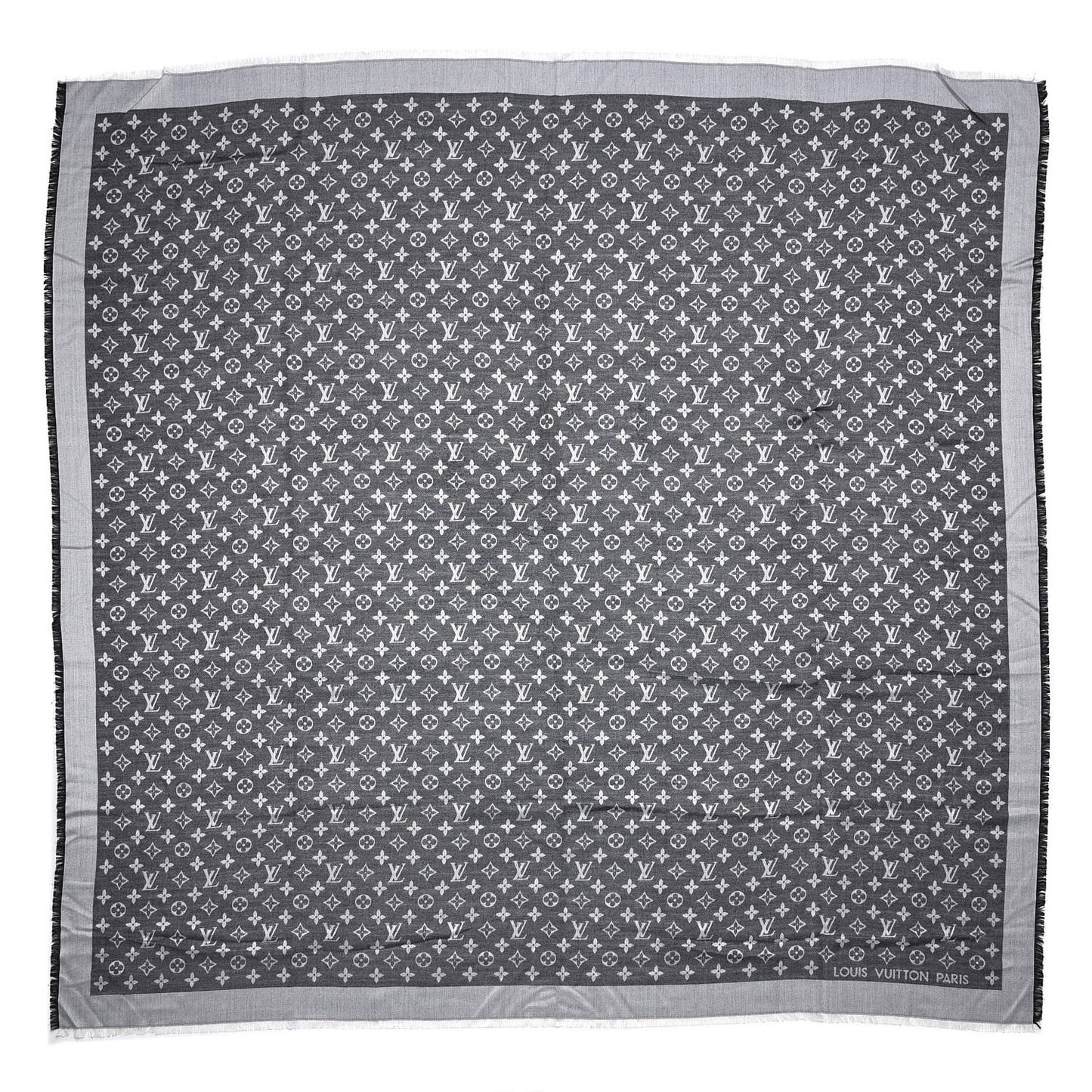 Wool Silk Monogram Denim Shawl Black