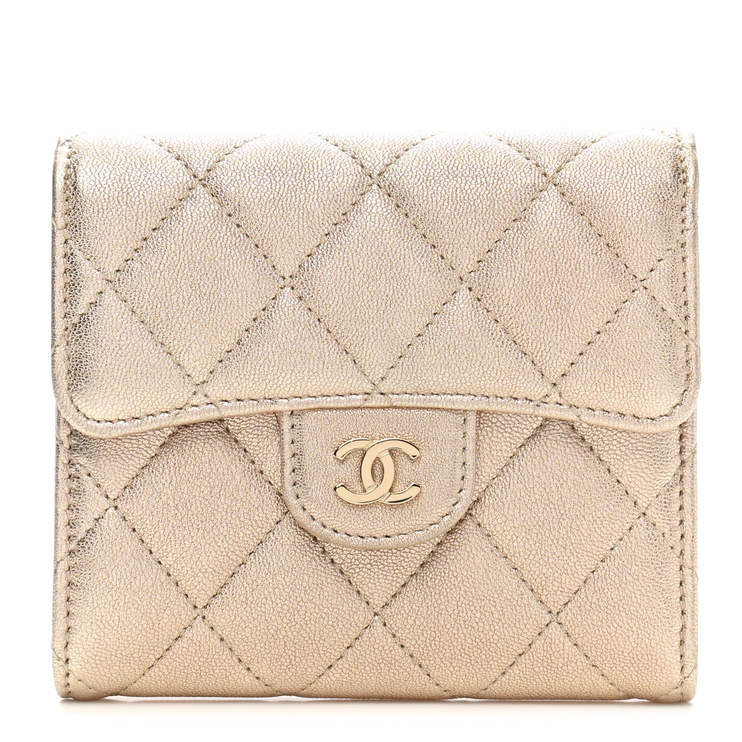 Chanel Metallic Lambskin Quilted Compact Flap Wallet Gold 1 of 8