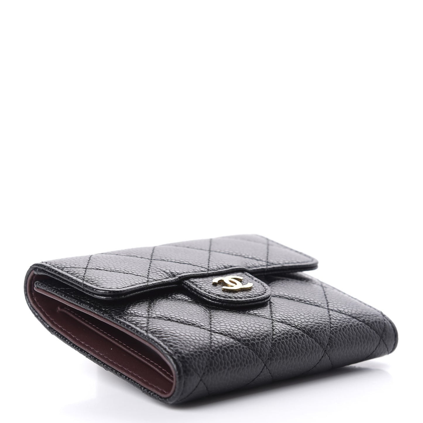 Caviar Quilted Compact Flap Wallet Black