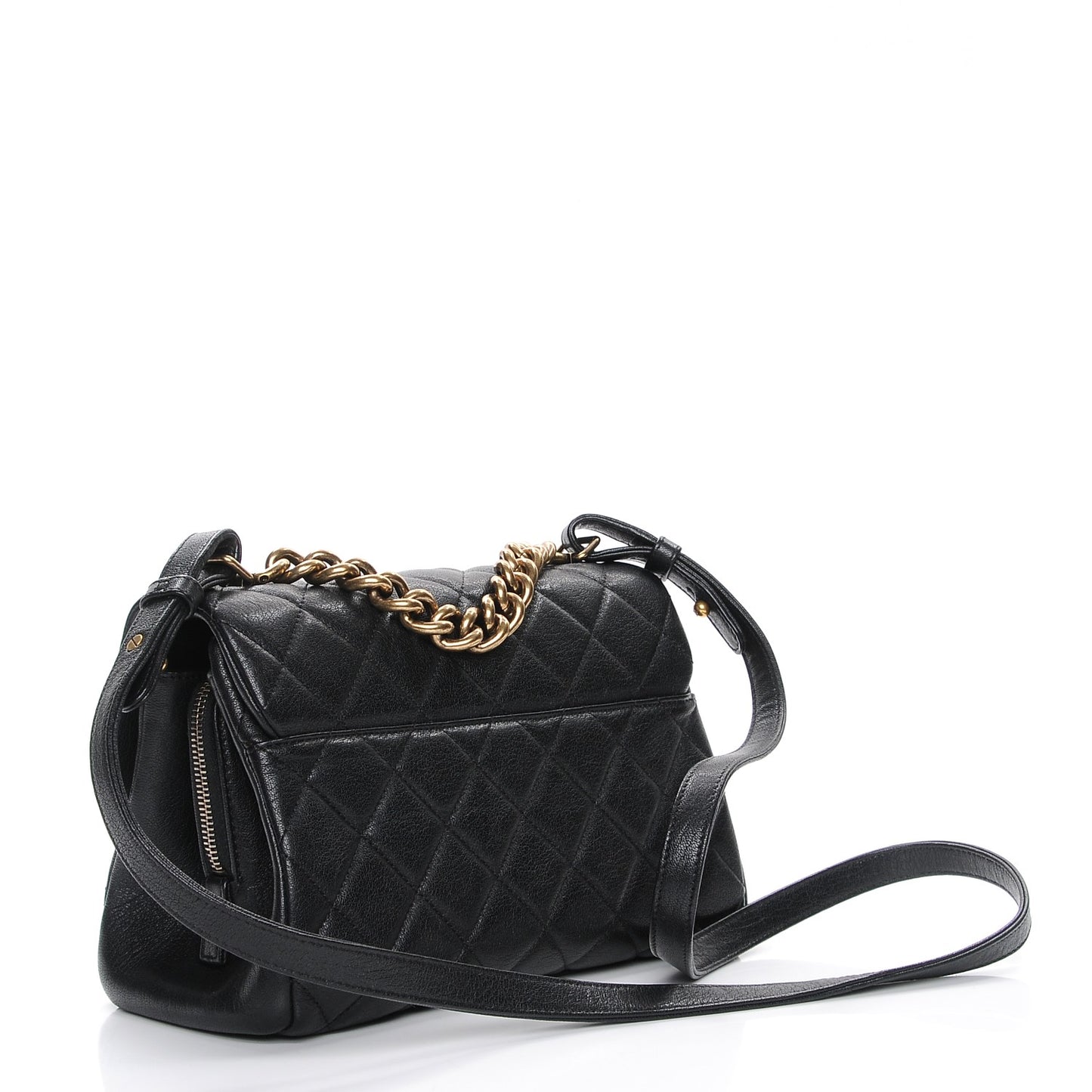 Shiny Sheepskin Quilted Small Trapezio Flap Black