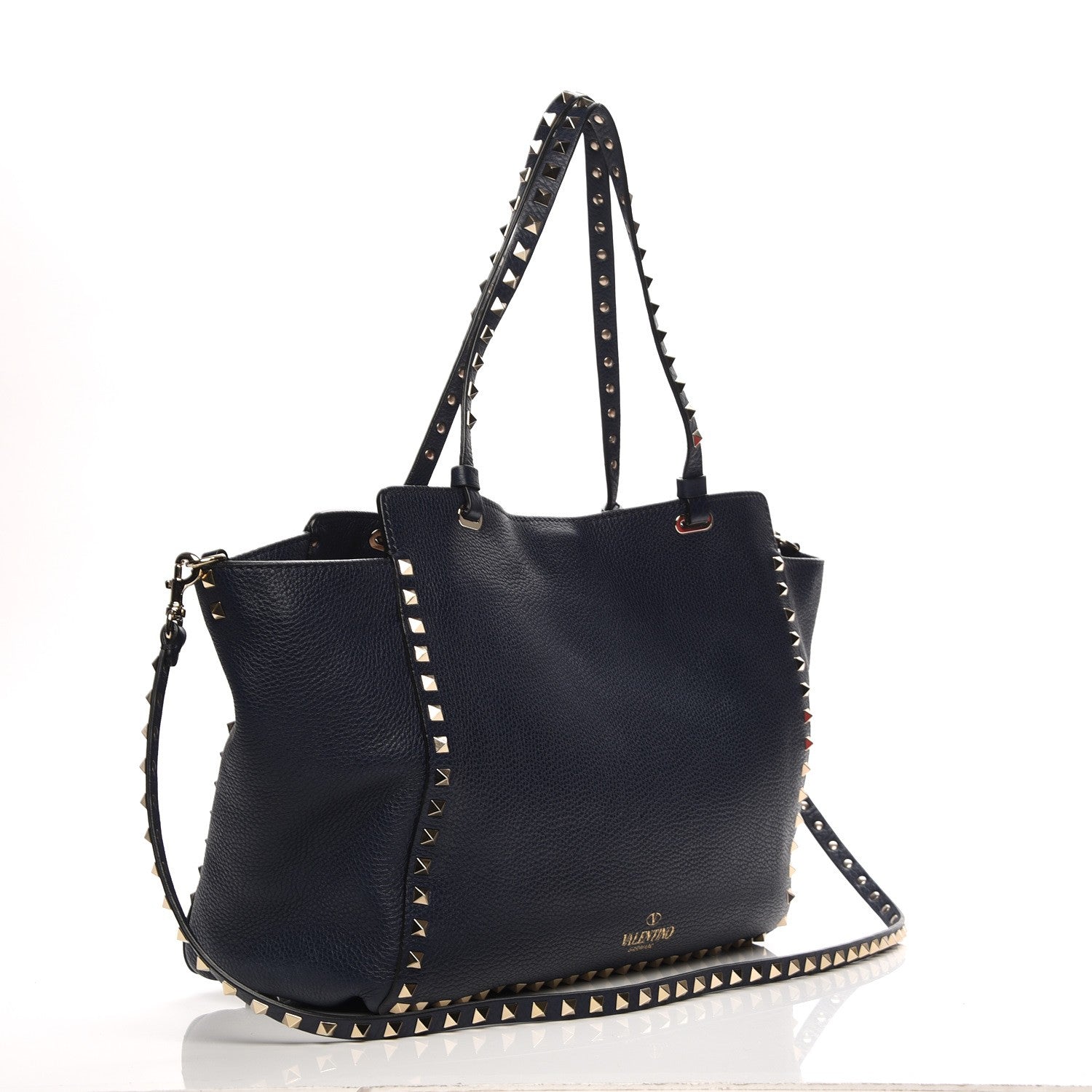 Valentino Garavani Pebbled Calfskin Medium Rockstud Tote Marine 4 of 8