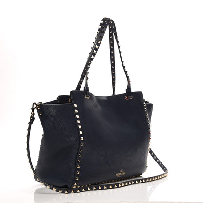Valentino Garavani Pebbled Calfskin Medium Rockstud Tote Marine 4 of 8