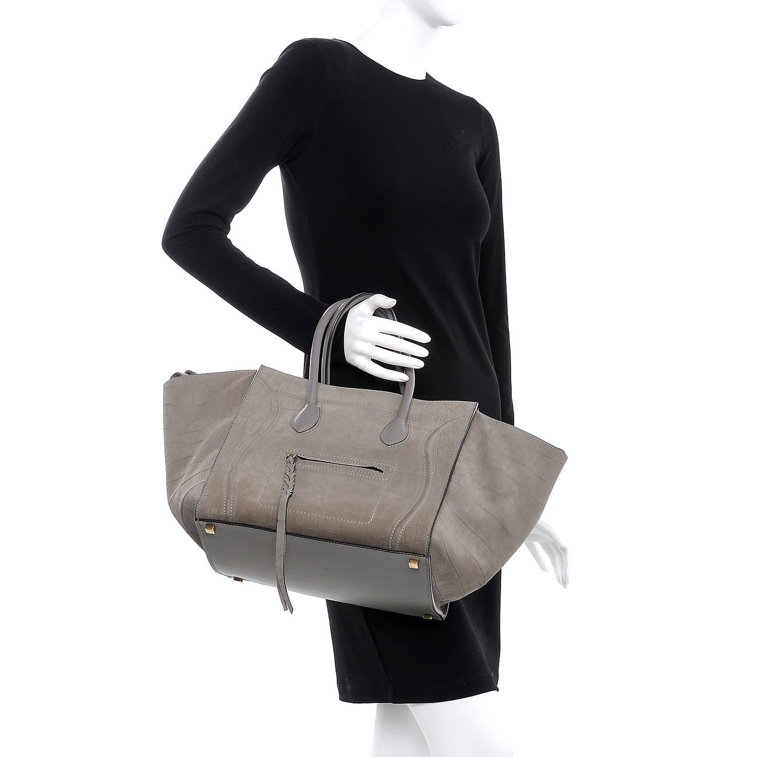 Celine Crocodile Embossed Nubuck Medium Phantom Luggage Grey 2 of 11