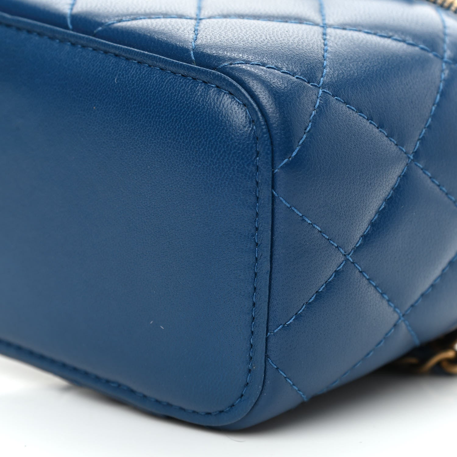 Chanel Lambskin Quilted Pearl Crush Mini Vanity Case With Chain Navy Blue 9 of 9