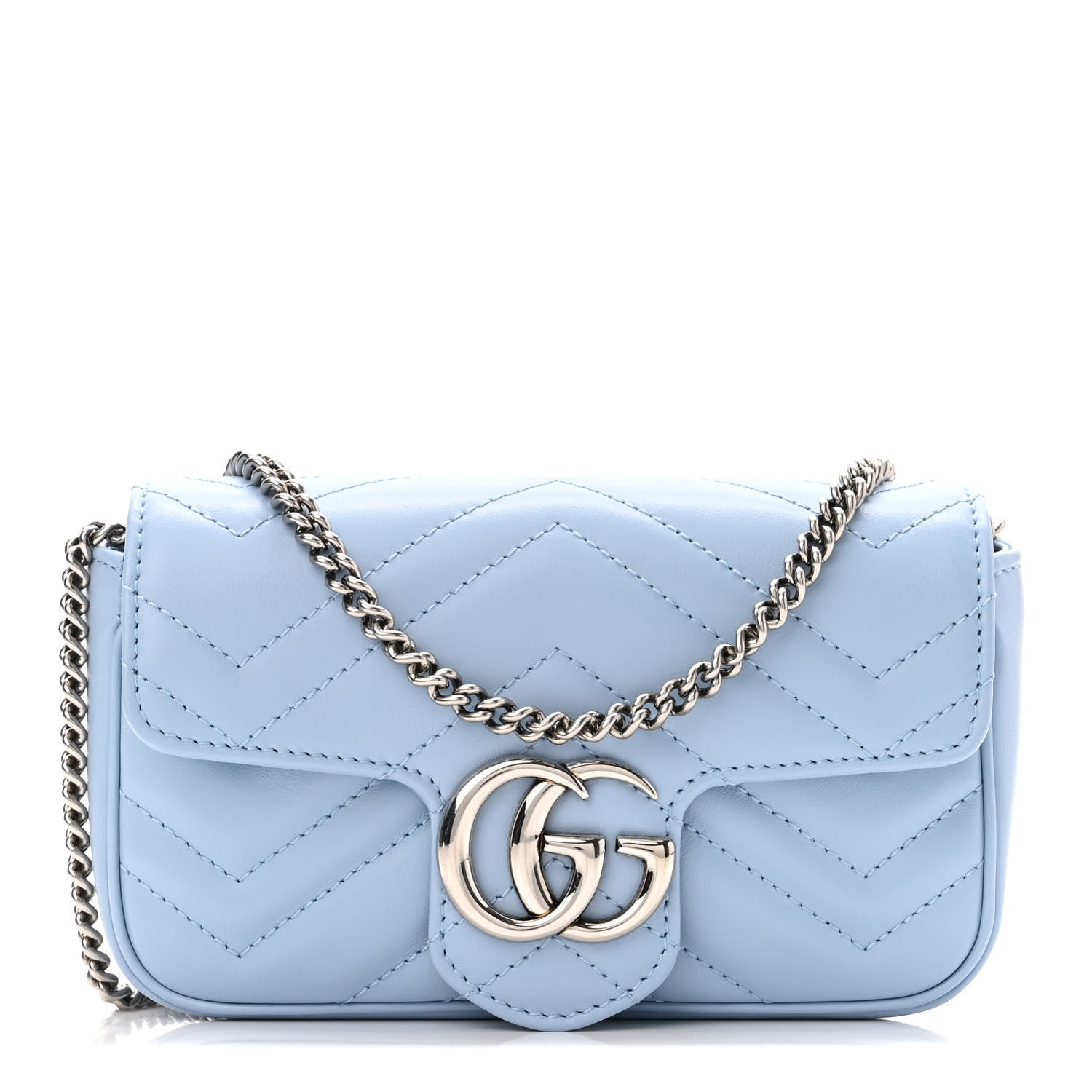 Gucci Calfskin Matelasse Super Mini GG Marmont Shoulder Bag Porcelain Light Blue 1 of 11