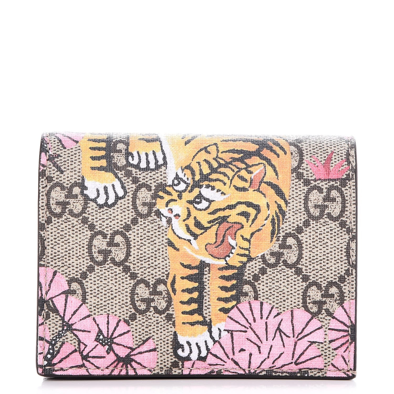 Gucci GG Supreme Monogram Bengal Card Case Beige Pink 1 of 8