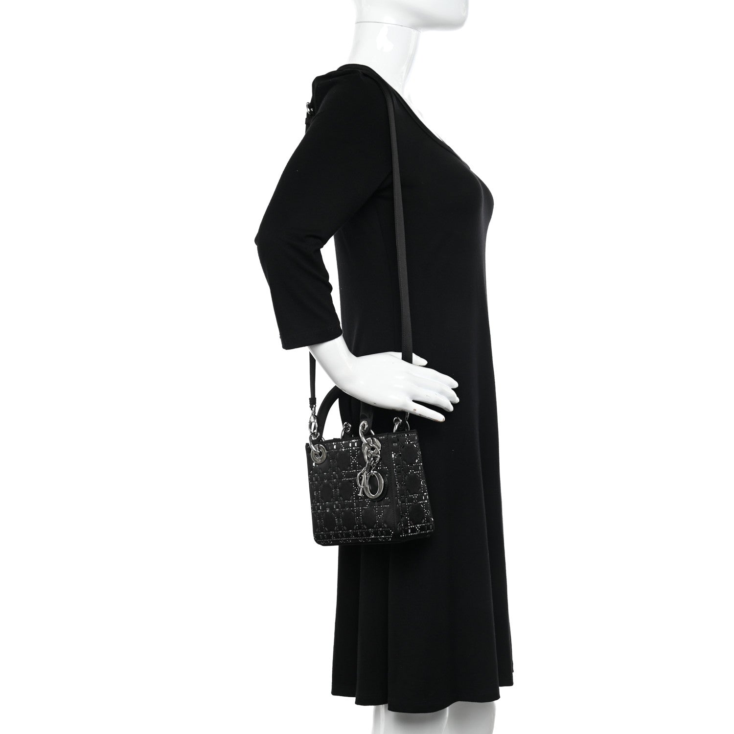 Christian Dior Satin Crystal Cannage Mini Lady Dior Black 2 of 10