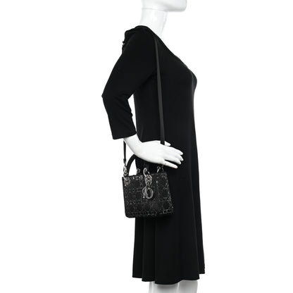 Christian Dior Satin Crystal Cannage Mini Lady Dior Black 2 of 10
