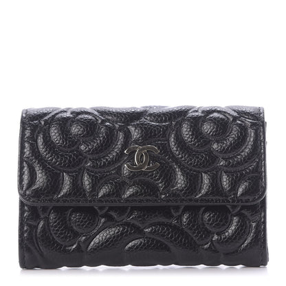 Chanel Caviar Camellia Embossed Card Holder Wallet Black 1 of 10