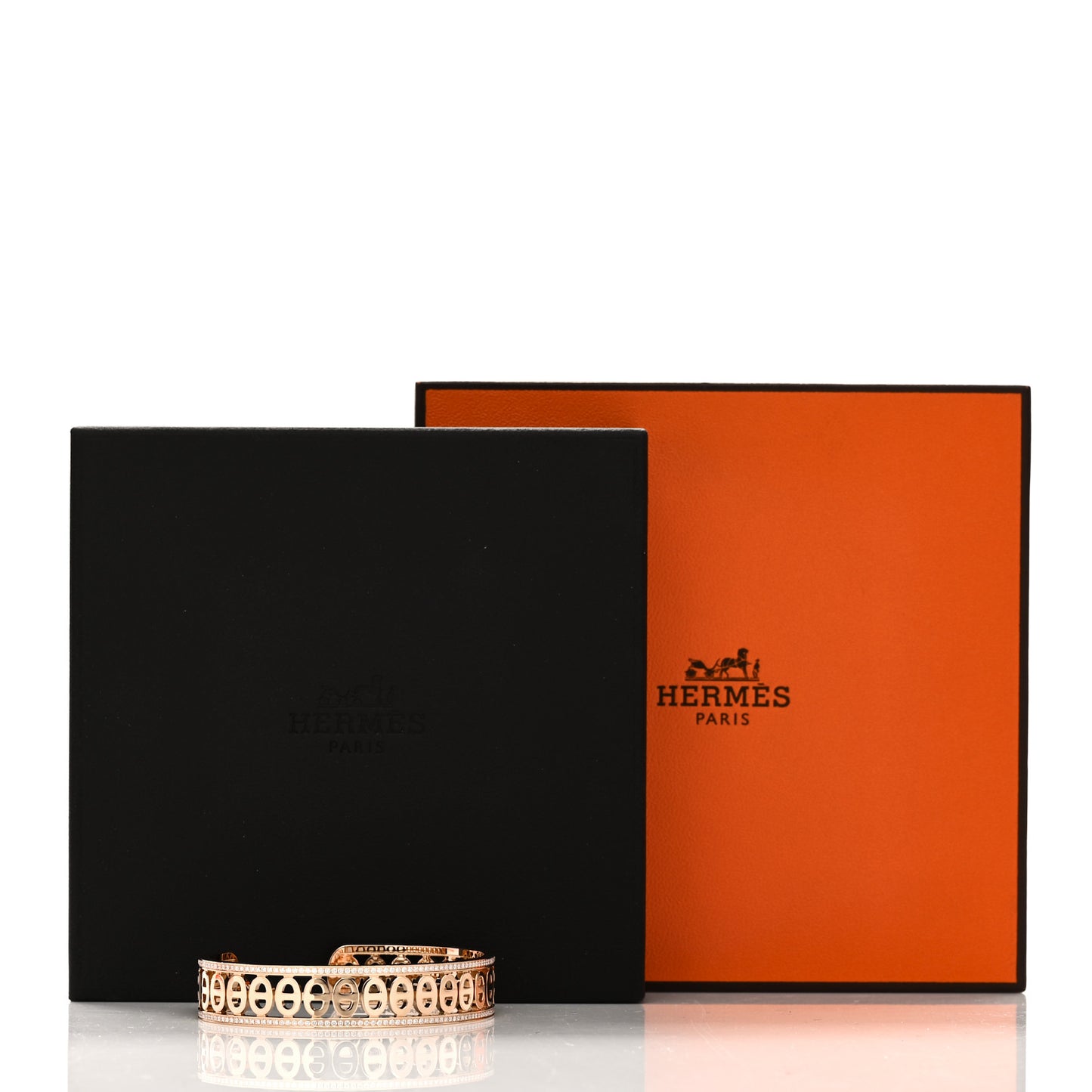 18K Rose Gold Diamond PM Chaine d'Ancre Divine Cuff Bracelet SH