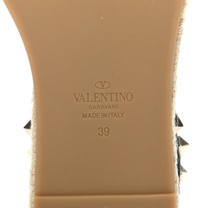 Valentino Garavani Grained Calfskin Rockstud Ankle Strap Espadrille Flat Sandals 39 Black 6 of 8