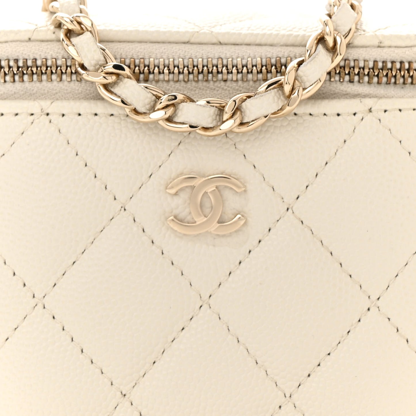 Caviar Quilted Mini Vanity Case With Chain White